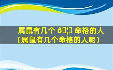 属鼠有几个 🦄 命格的人（属鼠有几个命格的人呢）